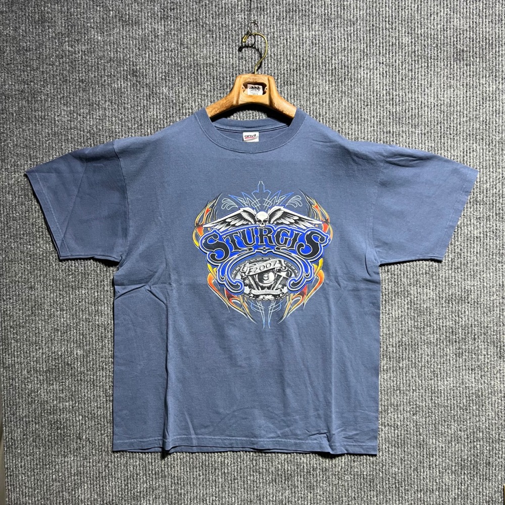 Vintage Sturgis 2007 T Shirt Mens XL Blue Motorcycle Rally Graphic Eagle Anvil